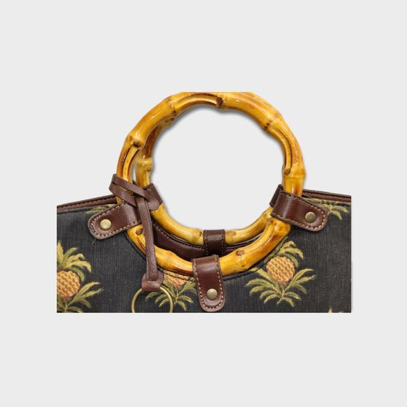 Relic By Fossil Pineapple Handbag Bamboo Black Cruise Tropical Purse Vacation - Picture 3 of 11